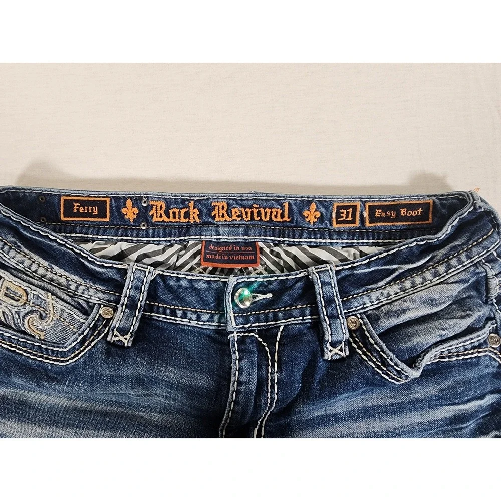 Rock Revival Ferry Easy Boot Jeans Womens 31 Blue Thick Stitch Y2K Western Denim - Picture 6 of 13